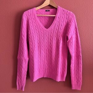 J.Crew Women's Vibrant Pink Cable Knit Cashmere Merino Blend V-neck Sweater Sz M